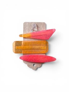 Glitter Resin Hair Clips Pink & Orange Set of 3 Handmade